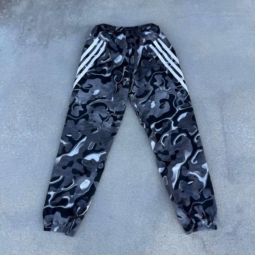 Adidas Men Camo Track Pants Grey Black Three Stripe Joggers Small - Picture 6 of 7